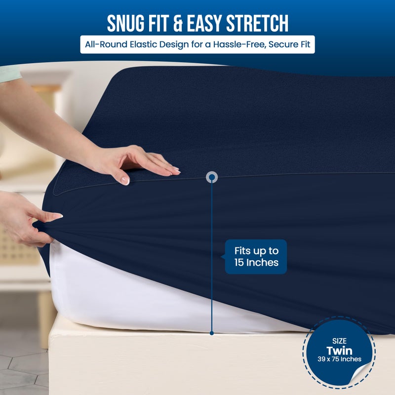Utopia Bedding Waterproof Mattress Protector Twin Size, Premium Terry Mattress Cover 200 GSM, Breathable, Fitted Style with Stretchable Pockets (Navy) - Image 3