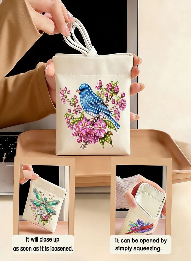 حقيبة مكياج صغيرة من قطعتين من ARTopet، مناسبة للحقيبة اليدوية، مزينة برسومات فنية ماسية، حقيبة نقود محمولة من البولي يوريثان، حقيبة مستحضرات تجميل من جانب واحد مزينة بنقاط ماسية، مناسبة للنساء، سماعات رأس، مجوهرات - طائر - Image 5