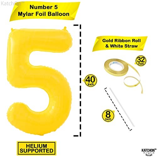 KatchOn Yellow Number 5 Balloon Giant 40 Inch Yellow 5 Balloon 5th Birthday Decorations for Boys 5th Birthday balloon for 5 Year Old Birthday Decorations Anniversary - Image 5
