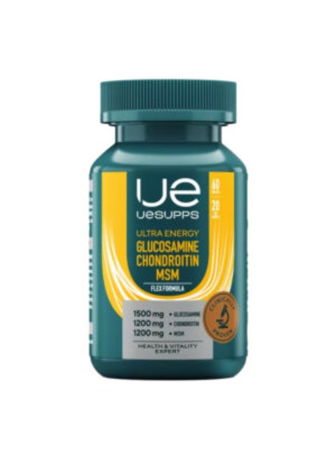 مكمل UESUPPS الذي يجمع بين الجلوكوزامين والكوندرويتين وMSM | تركيبة Ultra Energy Flex المعززة بكبريتات الجلوكوزامين وكبريتات الكوندرويتين وMSM لتغذية المفاصل والغضاريف والأنسجة الضامة | أقراص مخصصة للبالغين | عبوة تحتوي على 90 قرصاً