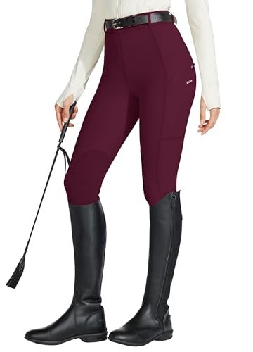 Willit Women's Horse Riding Pants Knee-Patch Equestrian Breeches Horseback Schooling Tights Zipper Pockets Burgundy S - Image 2