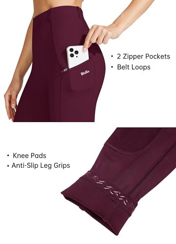 Willit Women's Horse Riding Pants Knee-Patch Equestrian Breeches Horseback Schooling Tights Zipper Pockets Burgundy S - Image 4