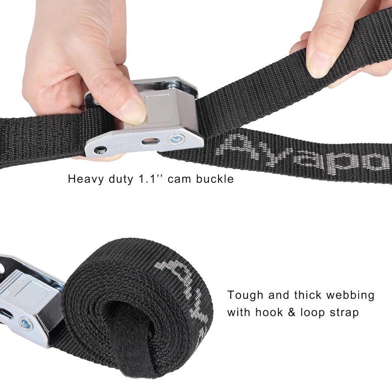 Ayaport Motorcycle Tie Down Straps 1.1” x 7’ (with Swivel Carabiner Hooks) Cam Buckle Tie Downs, Handlebar Strap for Dirt Bike, Motor Bike, Kayak, Car, Truck, Boat, Cargo, Black (1.1" x7'-2pcs) - Image 4