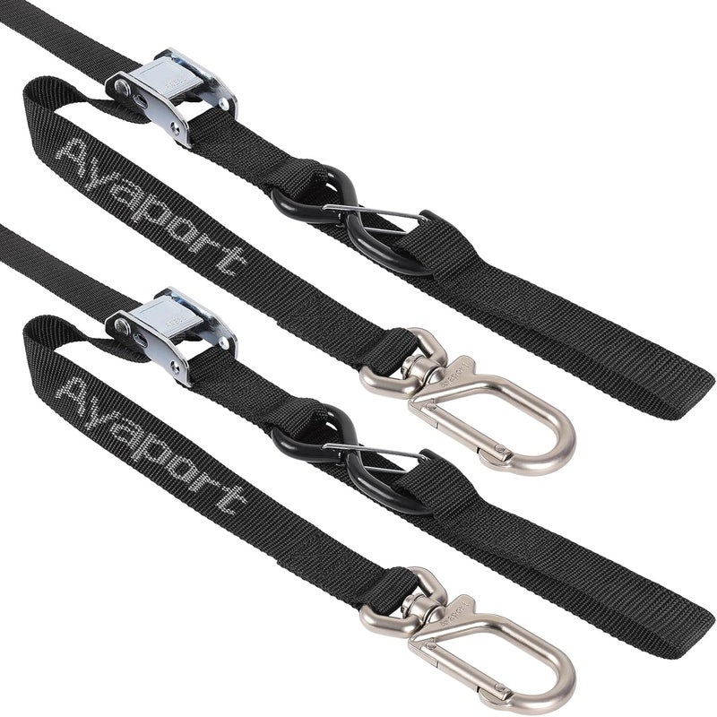 Ayaport Motorcycle Tie Down Straps 1.1” x 7’ (with Swivel Carabiner Hooks) Cam Buckle Tie Downs, Handlebar Strap for Dirt Bike, Motor Bike, Kayak, Car, Truck, Boat, Cargo, Black (1.1" x7'-2pcs) - Image 1