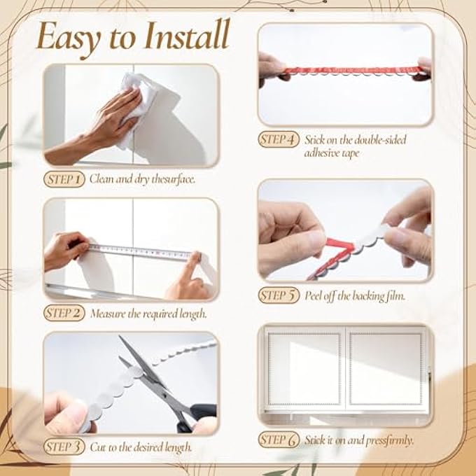 20FT MIRROR FRAME PEEL AND STICK MOLDING,15MM FLEXIBLE MOLDING TRIM BEAD PEARL TRIM DIY WALL TRIM MIRROR EDGE TRIM FRAME BORDER DECORATIVE FOR BATHROOM KITCHEN CABINET AND HOME DECOR WALL MOLDING - Image 3