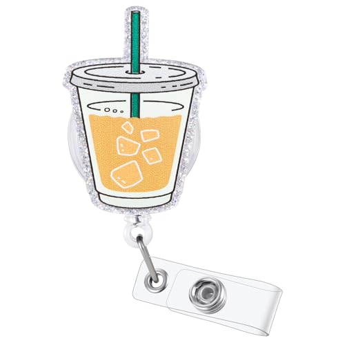 BVIIE Iced Coffee Funny Office Badge Reel | Retractable ID Card Coffee Lover Badge Holder | Name Tag Work Badge Clip for RN LPN CNA MA ER Night Shift Nurse Nursing Student Doctor Teacher | Coworker Gifts - Image 1