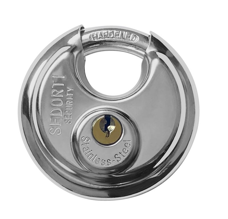 SEDORTI 5-Pack Disc Padlocks Keyed Alike, 2-3/4 inch Wide, Stainless Steel 304 Round Lock, Waterproof and Rustproof Storage Lock with Brass Keys, Ideal for Storage Unit Gate, Outdoor, Shed, Fence - Image 2
