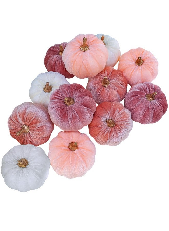 وينلين 12 قطعة من القرع المخملي الصناعي الريفي الصغير من Winlyn، مزخرفة باللون الوردي المرجاني الخوخي العاجي، من قماش القرع الرغوي، 3 بوصات، لحفلات الزفاف الخريفية وحفلات استقبال المولود الجديد وعيد الشكر وعيد الهالوين، قطعة مركزية للطاولة، ديكور - Image 1