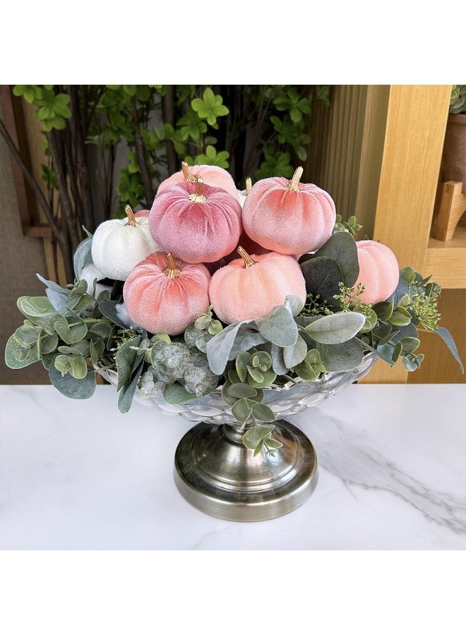 وينلين 12 قطعة من القرع المخملي الصناعي الريفي الصغير من Winlyn، مزخرفة باللون الوردي المرجاني الخوخي العاجي، من قماش القرع الرغوي، 3 بوصات، لحفلات الزفاف الخريفية وحفلات استقبال المولود الجديد وعيد الشكر وعيد الهالوين، قطعة مركزية للطاولة، ديكور - Image 4