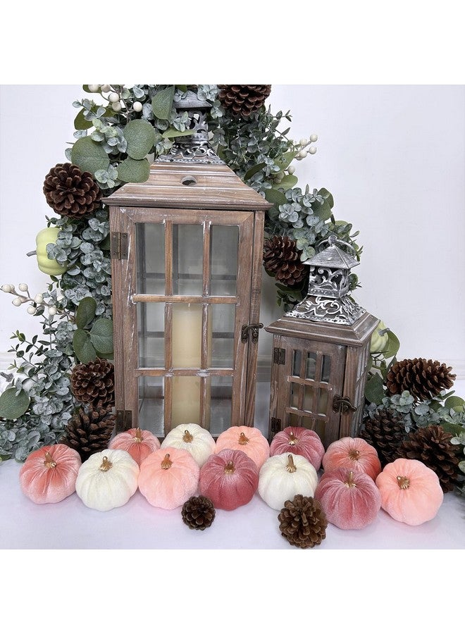 وينلين 12 قطعة من القرع المخملي الصناعي الريفي الصغير من Winlyn، مزخرفة باللون الوردي المرجاني الخوخي العاجي، من قماش القرع الرغوي، 3 بوصات، لحفلات الزفاف الخريفية وحفلات استقبال المولود الجديد وعيد الشكر وعيد الهالوين، قطعة مركزية للطاولة، ديكور - Image 5