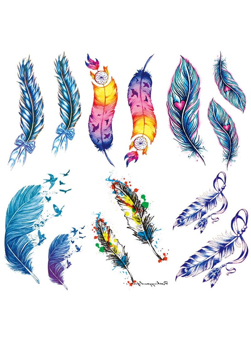 Oottati 6 Sheets Temporary Tattoo Stickers Colorful Blue Feather Dream Cather Cesarean Section Scar Cover 