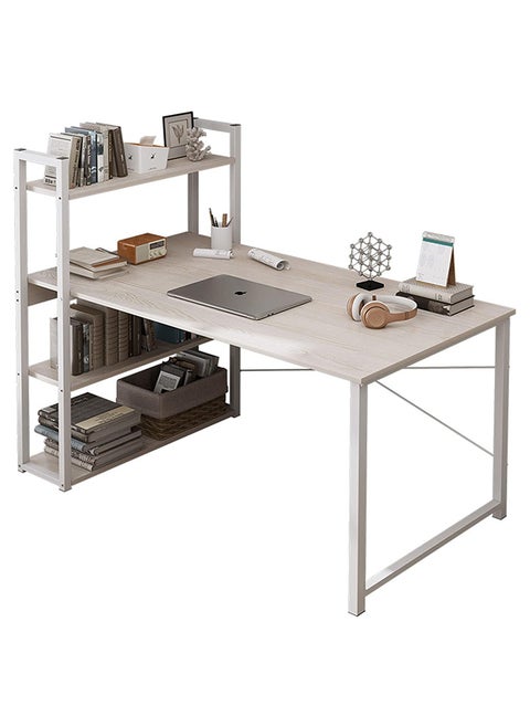 Computer Desk Table with Shelves, 4 Tier Study Table with Bookshelf Desk Storage Reversible Study Table Office Corner Desk with Shelves Home Office Desk Easy Assemble 120x48x72cm
