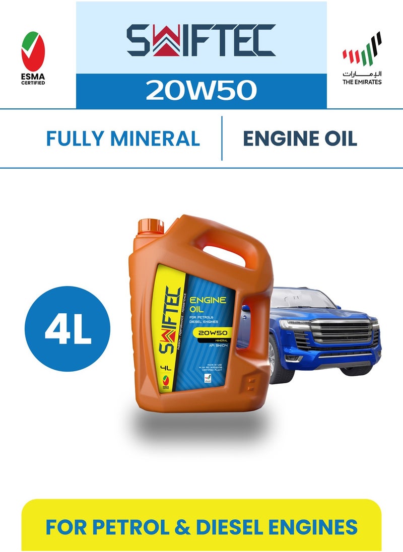 SWIFTEC Swiftec 20W50 - Mineral Engine Oil - High Performance - For Petrol & Diesel Engines 4L  - Image 2