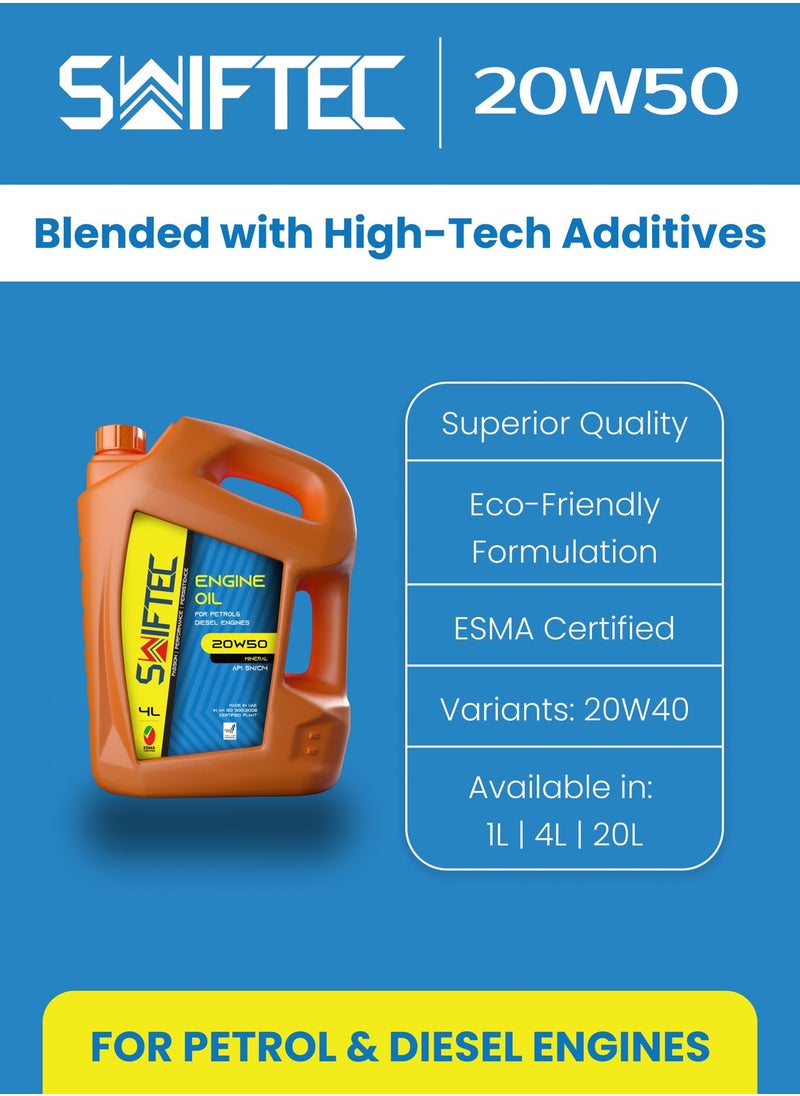 SWIFTEC Swiftec 20W50 - Mineral Engine Oil - High Performance - For Petrol & Diesel Engines 4L  - Image 3