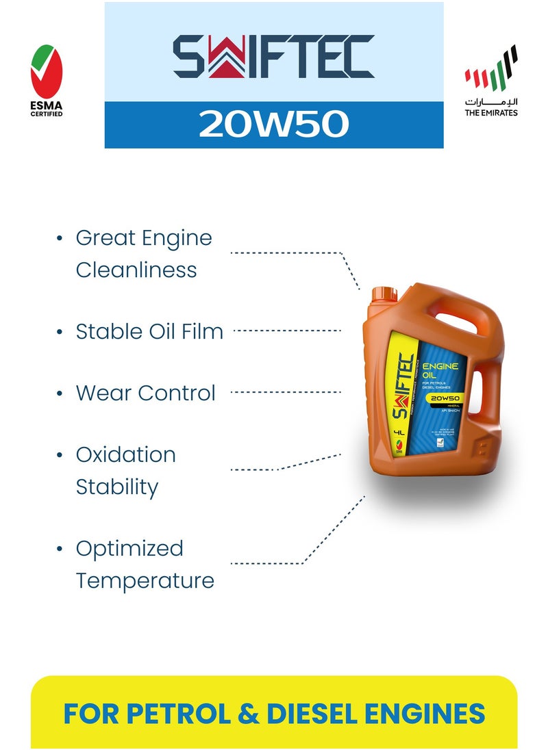 SWIFTEC Swiftec 20W50 - Mineral Engine Oil - High Performance - For Petrol & Diesel Engines 4L  - Image 4