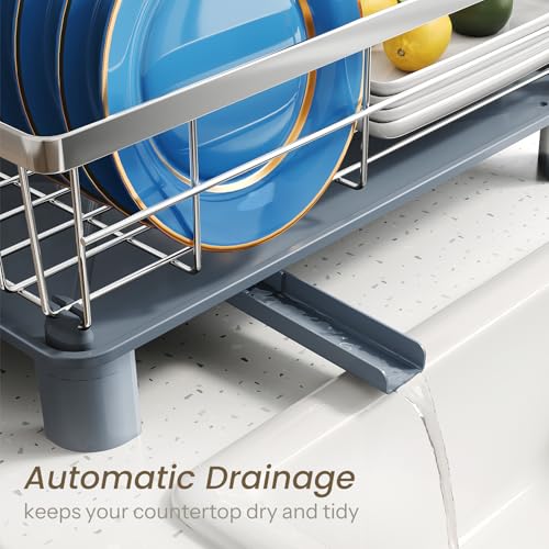 SNTD Dish Drying Rack - Small Dish Rack for Kitchen Counter, Stainless Steel Dish Drainer with Utensil Holder and Drainboard, 11" W x 15" L (Silver) - Image 4