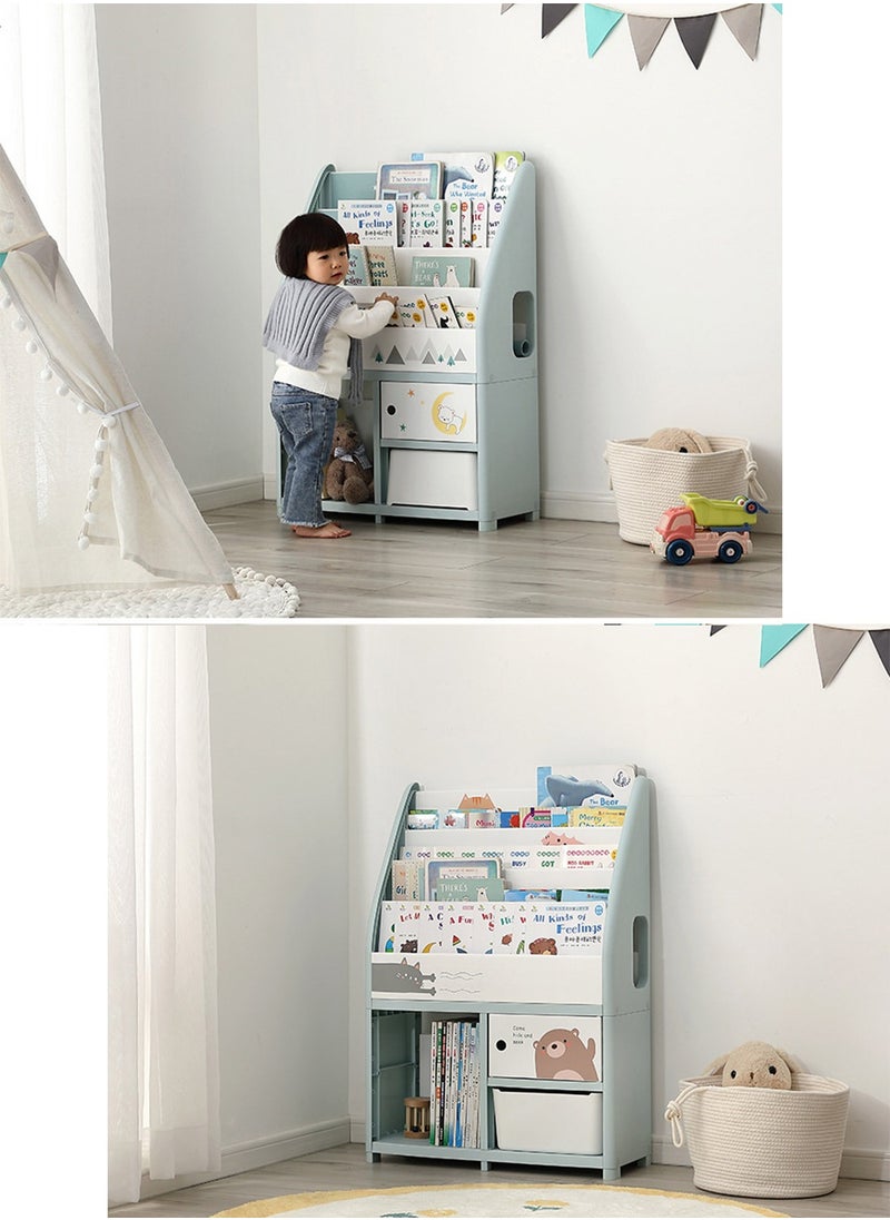 YEYA Children's Cartoon Plastic Floor Bookshelf Bookshelf Books Toys Multi-layer Removable Shelves Storage Baskets  - Image 4