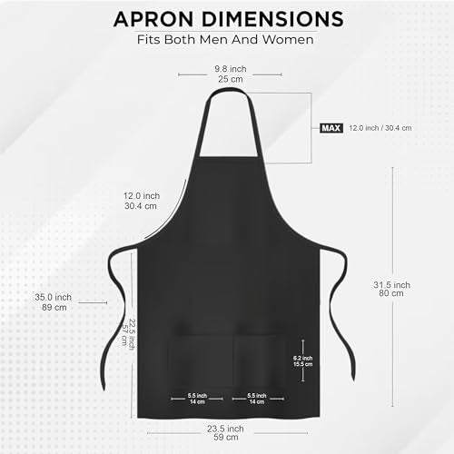 Cranique Polyester Kitchen Apron with Adjustable Strap Two Pockets for Women & Men | Free Size Apron for Hotel, Cafe, Restaurant, Salon, Workshop, Garage Cooking Apron | Pack of 3 (BLK-TN-BLU-3) - Image 4