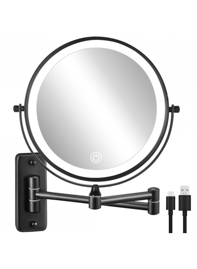DECLUTTR Rechargeable Wall Mounted Lighted Makeup Mirror, 8 inch 10X Magnifying Mirror with 3 Color Lights, Dimmable Touch Screen Makeup Mirror with Lights for Bathroom, Black - Image 1