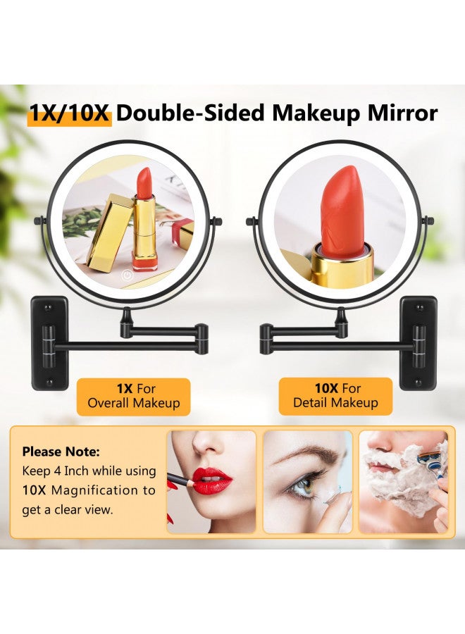 DECLUTTR Rechargeable Wall Mounted Lighted Makeup Mirror, 8 inch 10X Magnifying Mirror with 3 Color Lights, Dimmable Touch Screen Makeup Mirror with Lights for Bathroom, Black - Image 4