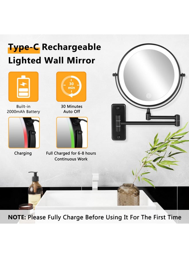 DECLUTTR Rechargeable Wall Mounted Lighted Makeup Mirror, 8 inch 10X Magnifying Mirror with 3 Color Lights, Dimmable Touch Screen Makeup Mirror with Lights for Bathroom, Black - Image 2