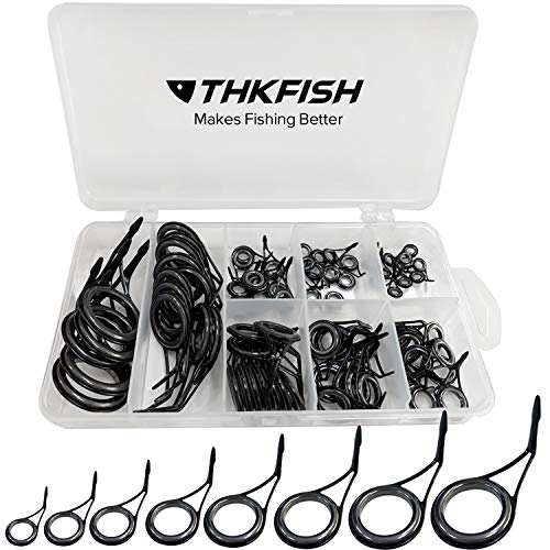 THKFISH Fishing Rod Repair Kit - Spinning Rod Guides Ceramics & Stainless Steel Carbon Guides - 8 Sizes, Black, 75pcs - Image 1
