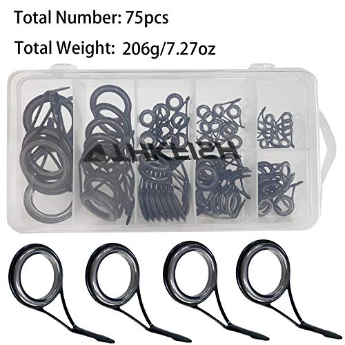 THKFISH Fishing Rod Repair Kit - Spinning Rod Guides Ceramics & Stainless Steel Carbon Guides - 8 Sizes, Black, 75pcs - Image 5