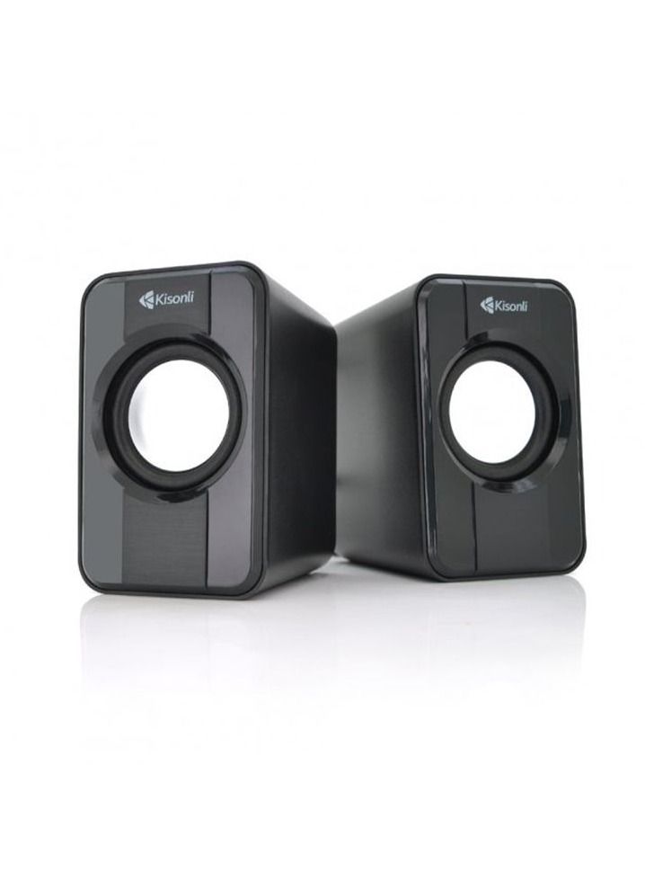 Kisonli S-444 Multimedia 2.0 USB Powered Mini Speaker Suitable for Laptop and Desktop Black - Image 1