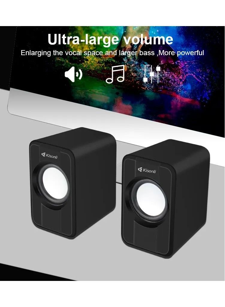 Kisonli S-444 Multimedia 2.0 USB Powered Mini Speaker Suitable for Laptop and Desktop Black - Image 4