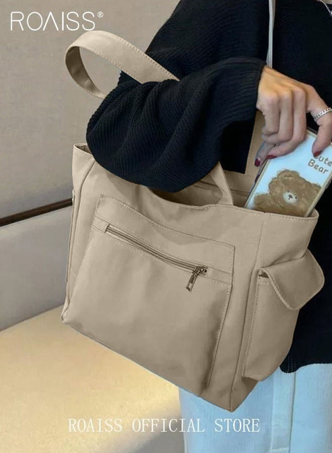 roaiss Women's Canvas Bag Large Capacity One Shoulder Messenger Tote Bag Casual Solid Color Versatile Work Commuting  - Image 3