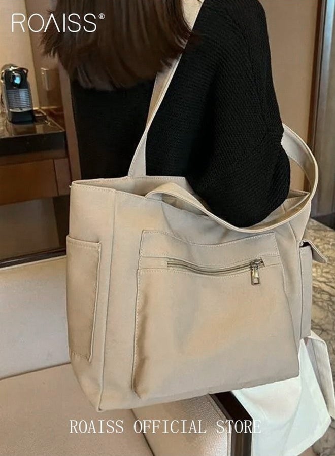 roaiss Women's Canvas Bag Large Capacity One Shoulder Messenger Tote Bag Casual Solid Color Versatile Work Commuting  - Image 5