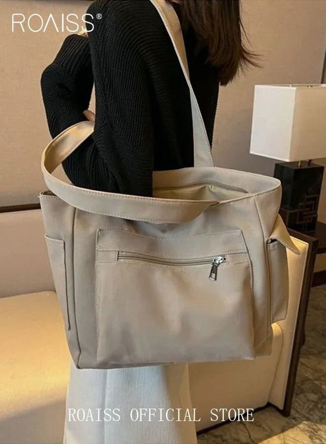 roaiss Women's Canvas Bag Large Capacity One Shoulder Messenger Tote Bag Casual Solid Color Versatile Work Commuting  - Image 1