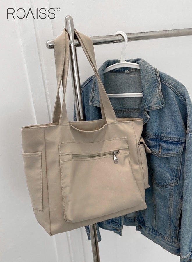 roaiss Women's Canvas Bag Large Capacity One Shoulder Messenger Tote Bag Casual Solid Color Versatile Work Commuting  - Image 2