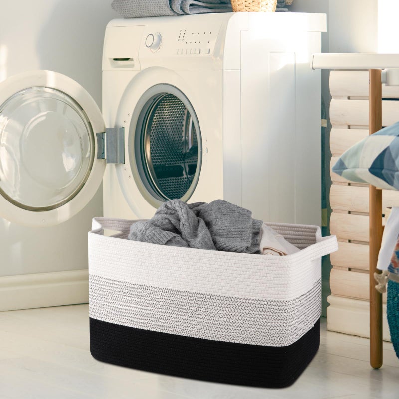 OIAHOMY Extra Large Blanket Basket, 95L Cotton Rope Woven Laundry Basket, Toy Bin for Baby Room, Container for Blanket Storage in Living Room, 24''Ã—17''Ã—14'', Gradient Black - Image 2