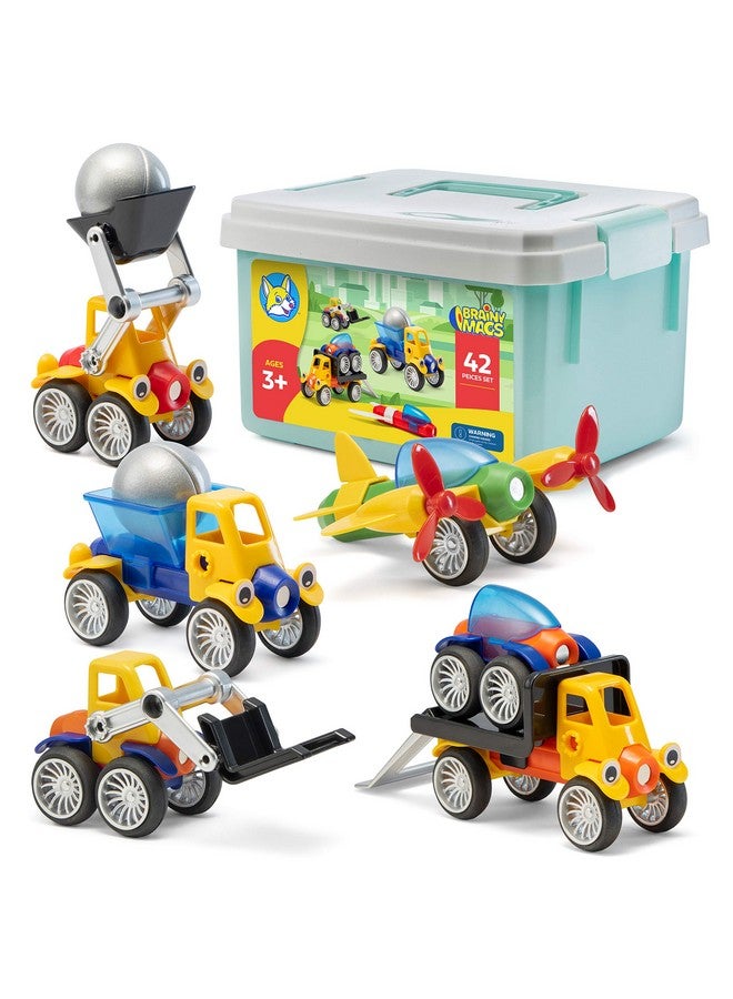 Play Brainy Play Brainy Magnetic Toy Cars Set for Boys and Girls - Brilliant Educational Toys for Toddlers and Preschoolers - Montessori Toy is Load of Fun & Helps with Developmental Skills - 42 Piece Set  - Image 1