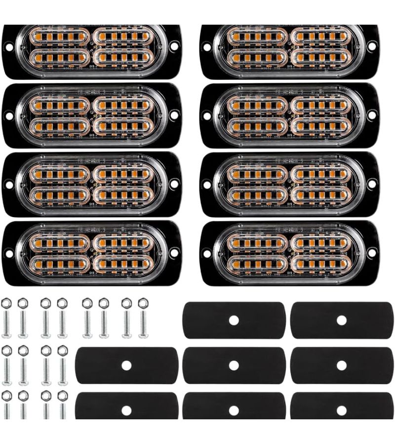 8 قطع من أضواء LED كهرمانية 12-24 فولت 20 مصباح LED فائق النحافة للسطح، مصابيح أمان للمركبات مثل الشاحنات وسيارات الدفع الرباعي ومركبات ATV والسيارات على الطرق الوعرة وجانب الطريق. - Image 4