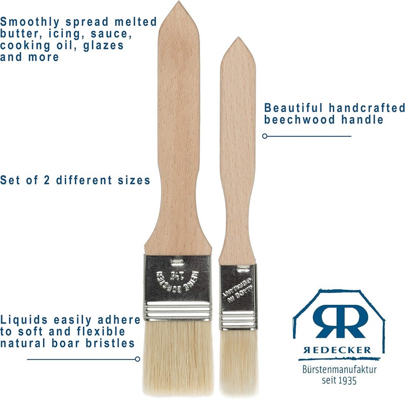 REDECKER Pastry Brushes Set with Untreated Beechwood Handles - 2 Different Sizes - Multi-purpose Brushes - Natural Bristle Basting Brush for Glazing and More - Wood Pastry Brush German Designed - Image 3