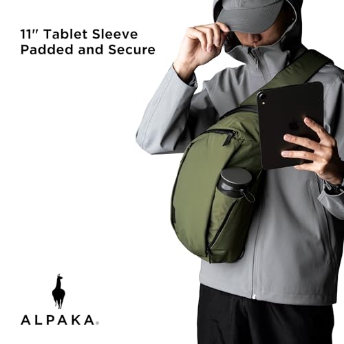 ALPAKA Metro Crossbody Right Shoulder 7.5L - Crossbody Bag Men,Sling Backpack - Fits 11" Tablet - Single Shoulder with YKK Zipper - Expandable Water Bottle Pocket - Phone Sleeve- Green Axoflux 210D - Image 5