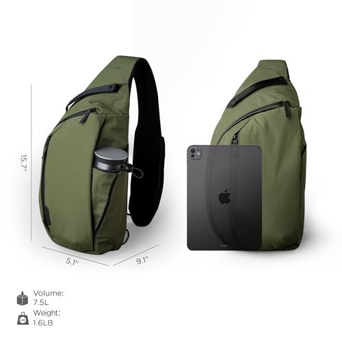 ALPAKA Metro Crossbody Right Shoulder 7.5L - Crossbody Bag Men,Sling Backpack - Fits 11" Tablet - Single Shoulder with YKK Zipper - Expandable Water Bottle Pocket - Phone Sleeve- Green Axoflux 210D - Image 4