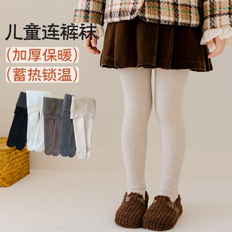 Loquat Girls' Dance Socks Winter Fleece-Lined Thickened Children'S Warm Leggings Vertical Striped One-Piece Velvet Cropped Pantyhose - Image 3