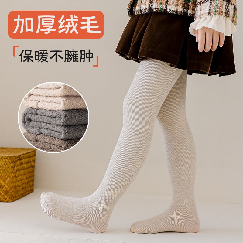 Loquat Girls' Dance Socks Winter Fleece-Lined Thickened Children'S Warm Leggings Vertical Striped One-Piece Velvet Cropped Pantyhose - Image 4