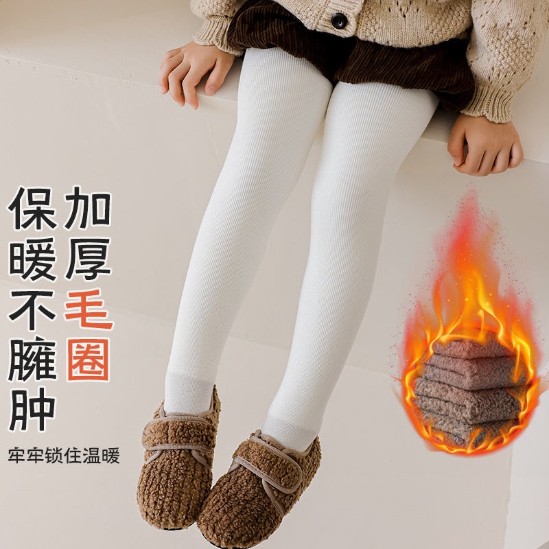 Loquat Girls' Dance Socks Winter Fleece-Lined Thickened Children'S Warm Leggings Vertical Striped One-Piece Velvet Cropped Pantyhose - Image 5