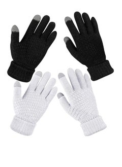 SYOSI Women Winter Gloves, 2 Pairs Women's Winter Touch Screen Gloves, Warm Fleece Lined Knit Gloves, Elastic Cuff Winter Texting Gloves, Black and White  - Image 1