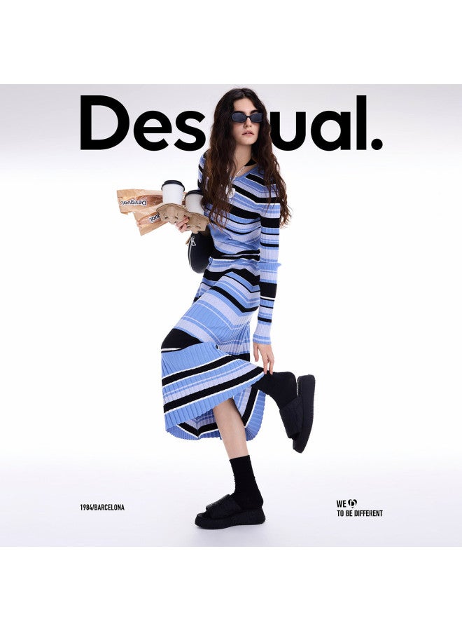 DESIGUAL 25 سترة نسائية محبوكة جديدة مخططة بألوان متباينة بكم دائري لخريف/شتاء - Image 3