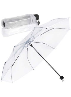 Arabest Folding Umbrellas Travel Umbrella, Transparent Umbrella Pocket Umbrella, Portable Compact Protection, Small Light Weight Waterproof, Rain and Sun Umbrella Elegant Umbrella In Transparent  - Image 1