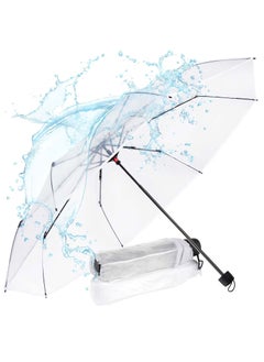 Arabest Folding Umbrellas Travel Umbrella, Transparent Umbrella Pocket Umbrella, Portable Compact Protection, Small Light Weight Waterproof, Rain and Sun Umbrella Elegant Umbrella In Transparent  - Image 2