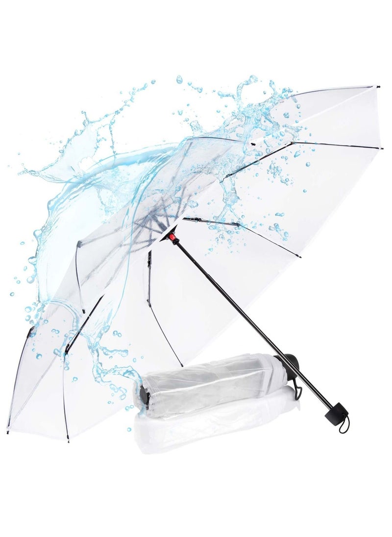 Arabest Folding Umbrellas Travel Umbrella, Transparent Umbrella Pocket Umbrella, Portable Compact Protection, Small Light Weight Waterproof, Rain and Sun Umbrella Elegant Umbrella In Transparent  - Image 2
