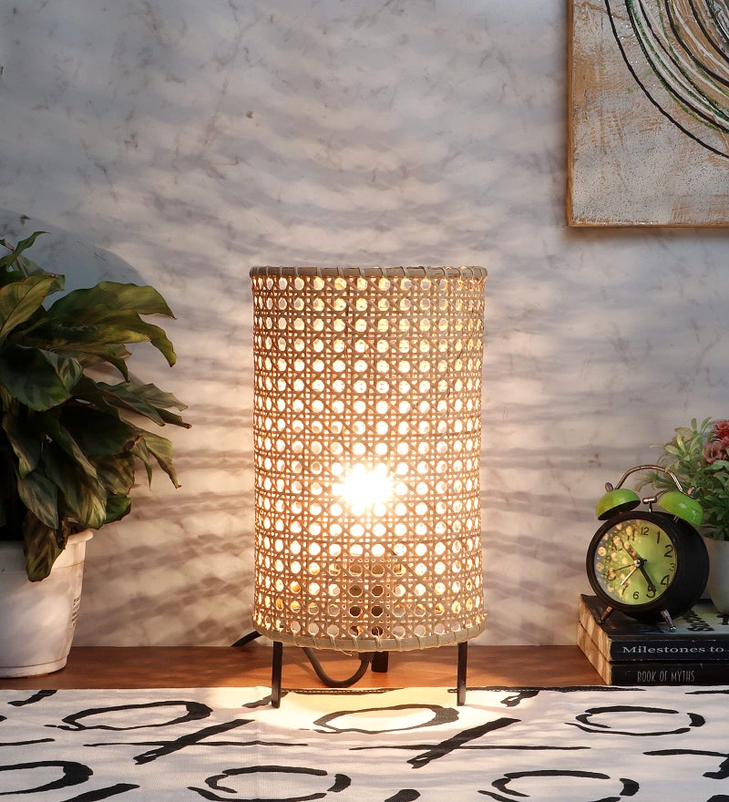 AKWAY Bamboo Led Table Lamp | Wicker Bedside | Rattan Table Lamp For Home, Living Room, Bedroom, Hall | (5" x 8") (Bulb not Included) - Image 1