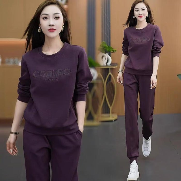 Fashionable Womens Sports Suit Autumn 2024 Collection Casual Sweatshirt With Round Neck For Running And Travel Gray