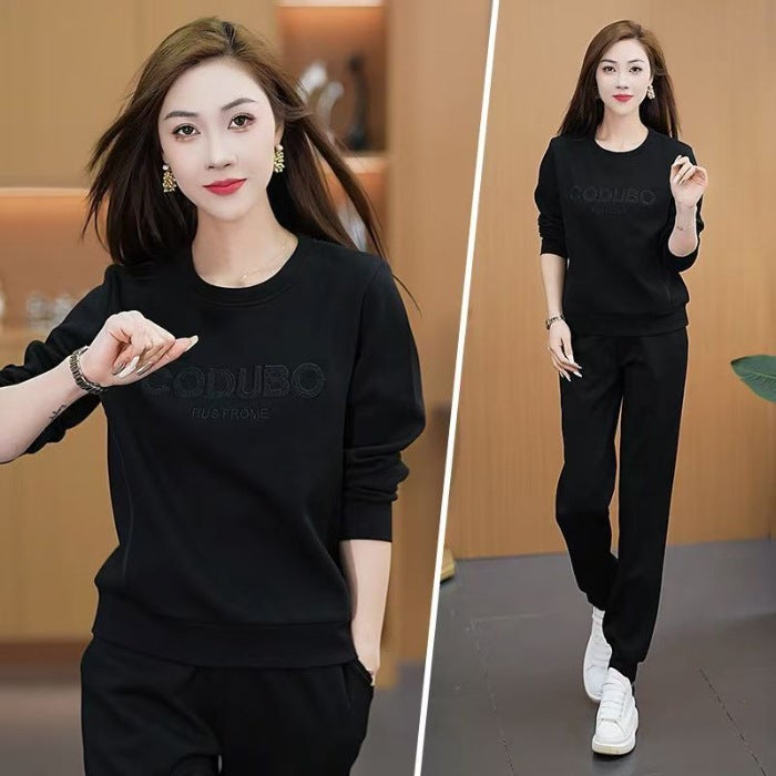 Fashionable Womens Sports Suit Autumn 2024 Collection Casual Sweatshirt With Round Neck For Running And Travel Gray